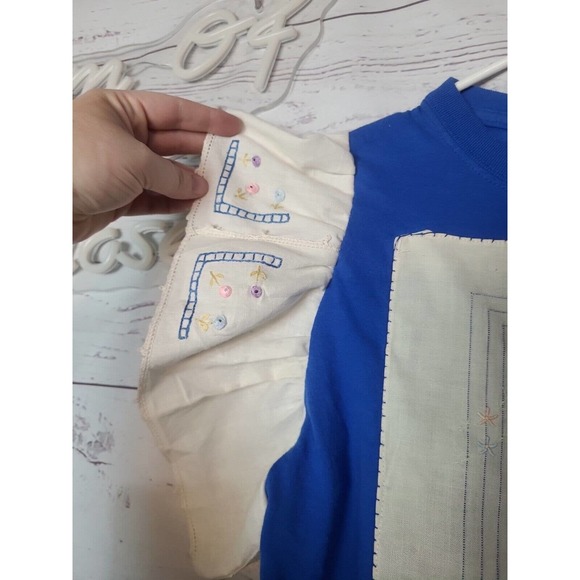 NWT Cult Classics Blue Patchwork Ruffle Sleeve Casual Top Womans Size Small - Picture 3 of 6